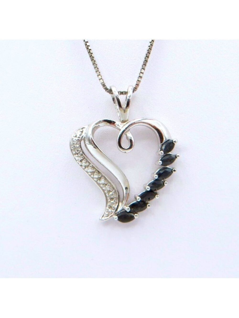 STERLING Silver 925 Stamped Sapphire Heart Pendant 💙